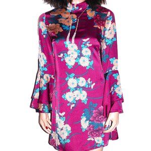 Parisian Asian Inspired Burgundy Floral Dress 8